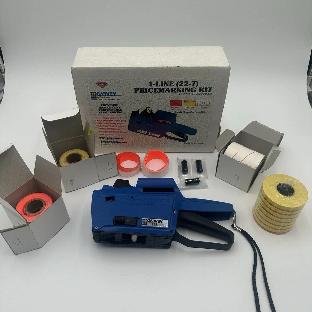 Garvey Contact 22-7 Pricemarking Kit Label Gun w/ Labels Ink Rollers Box Tested